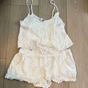 In Bloom White Lace-Trim Cami & Short Sleep Set